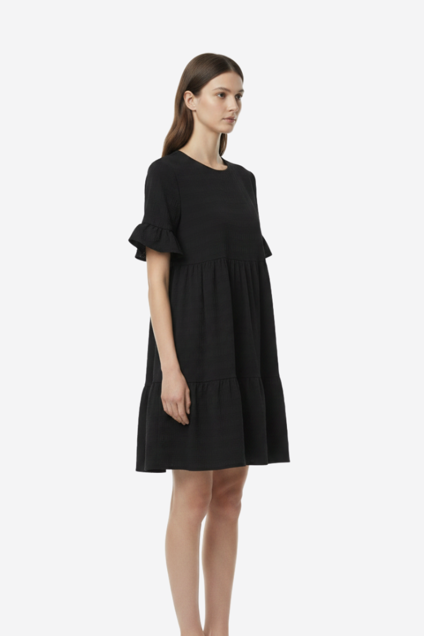 Black Tiered Short Sleeve Casual Mini Dress