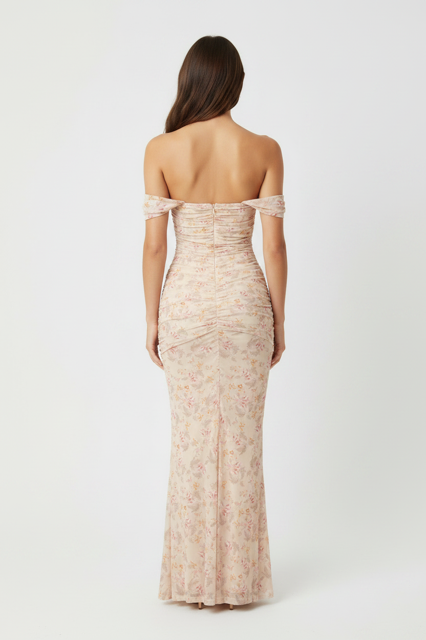 Lilac Floral Off-Shoulder Romantic Midi Dress
