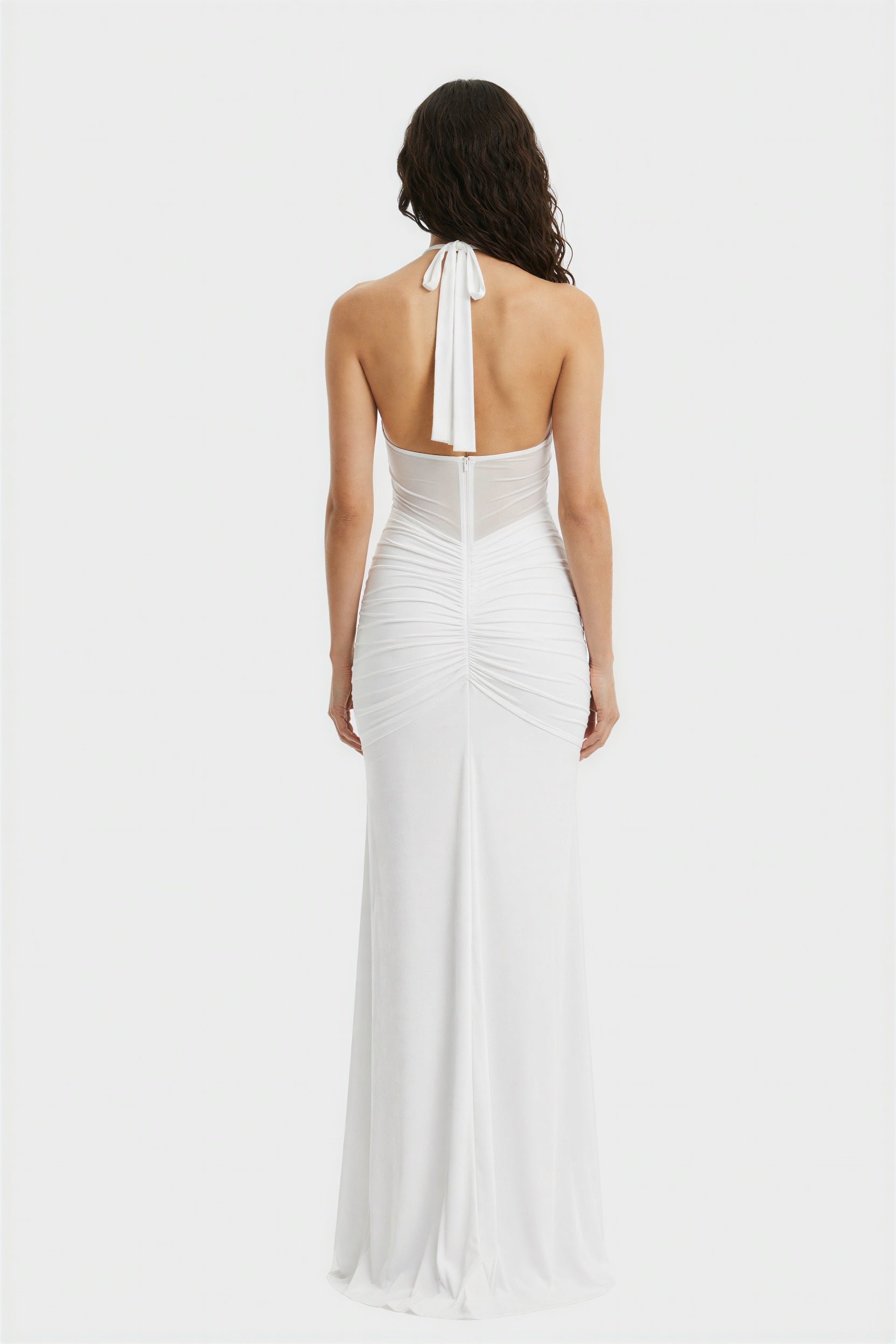 Light Teal Halter Mesh Ruched Elegant Party Maxi Dress