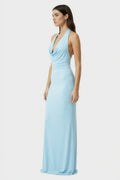 Baby Blue Halter Cowl Neck Elegant Prom Maxi Dress