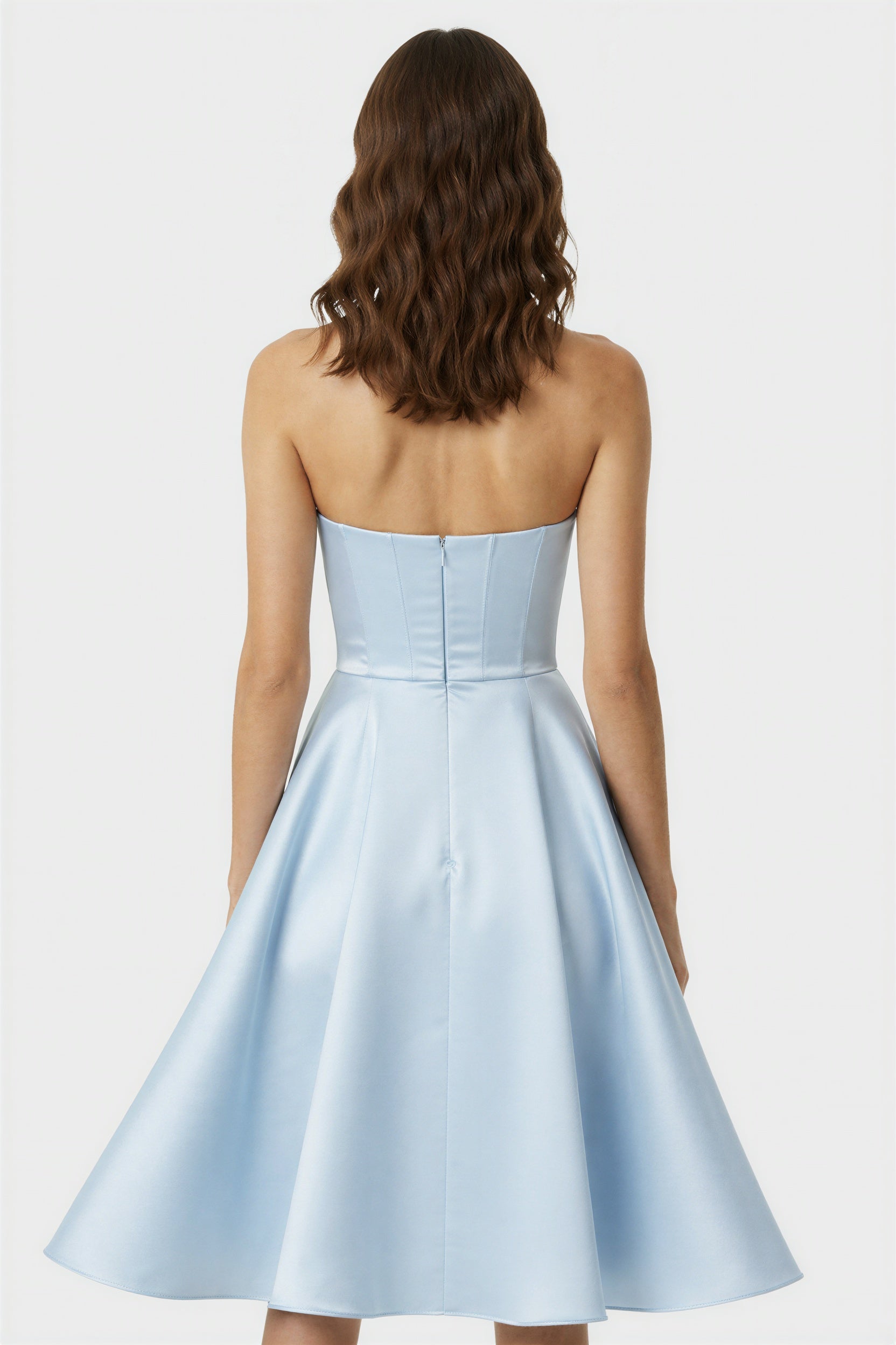 Blue Strapless Bustier Elegant Cocktail Midi Dress