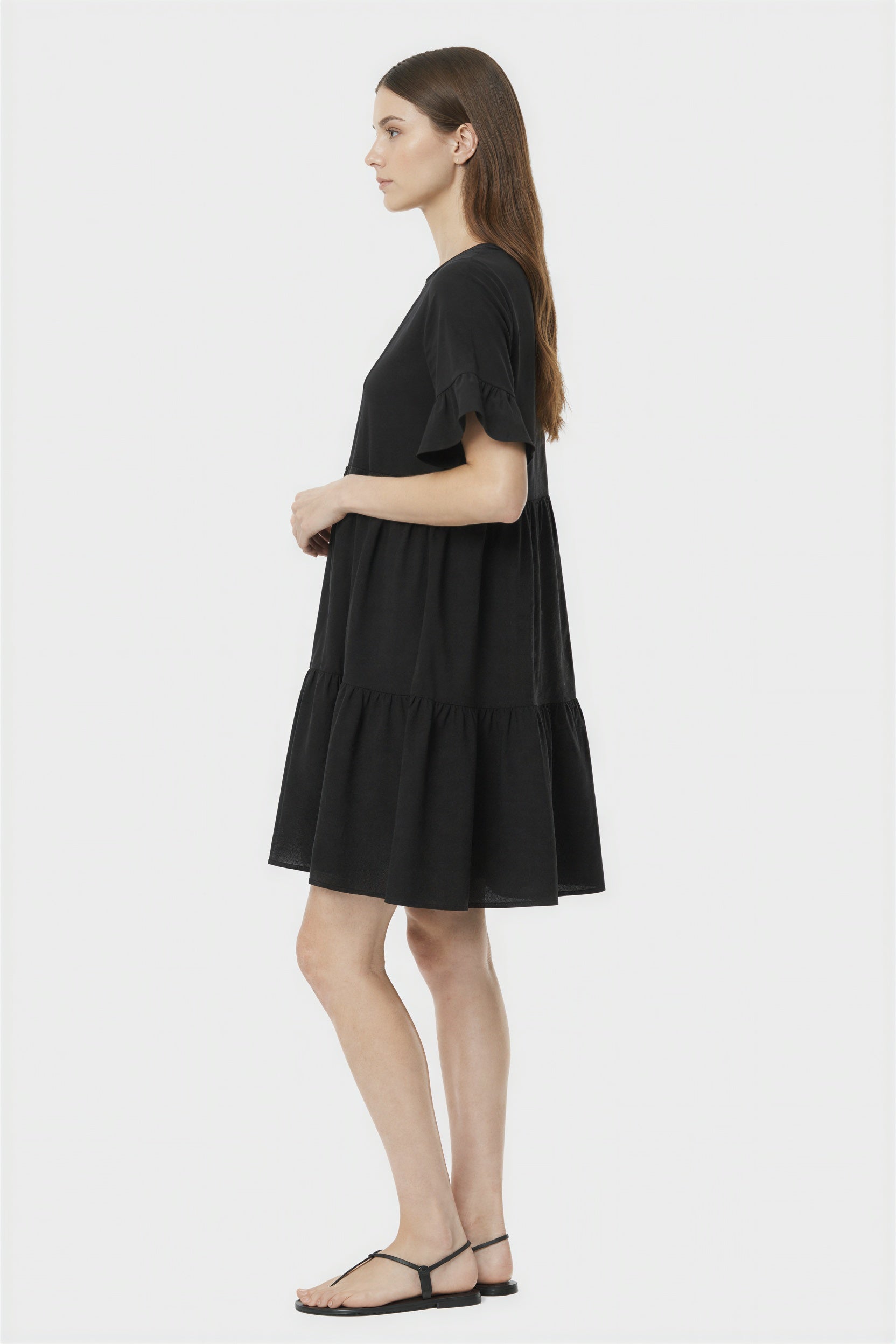 Black Tiered Short Sleeve Casual Mini Dress