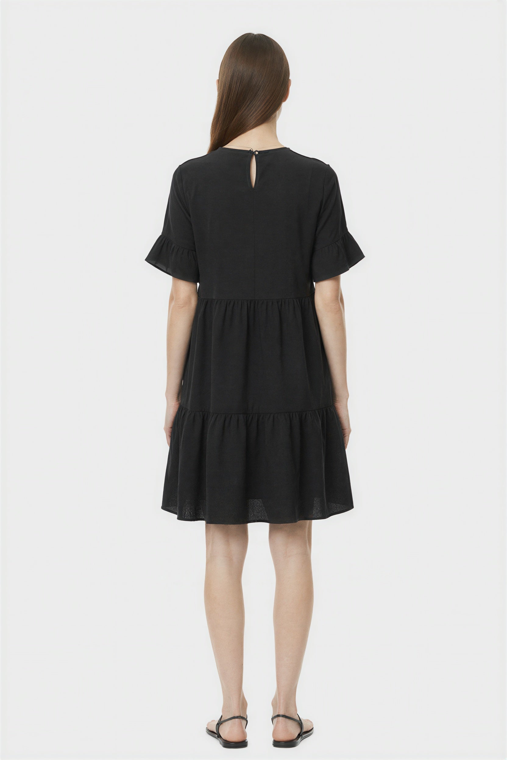 Black Tiered Short Sleeve Casual Mini Dress