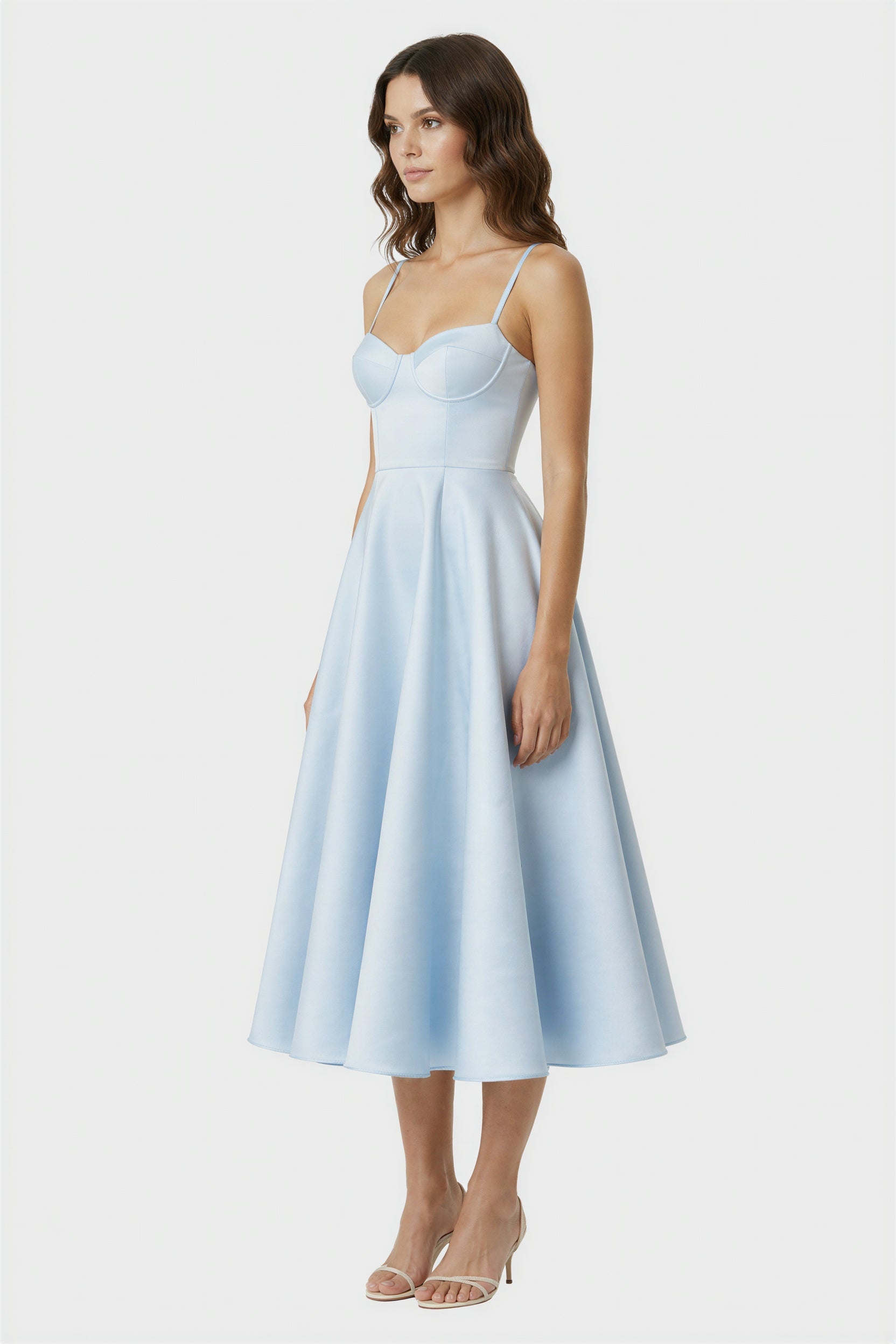 Blue Strapless Bustier Elegant Cocktail Midi Dress