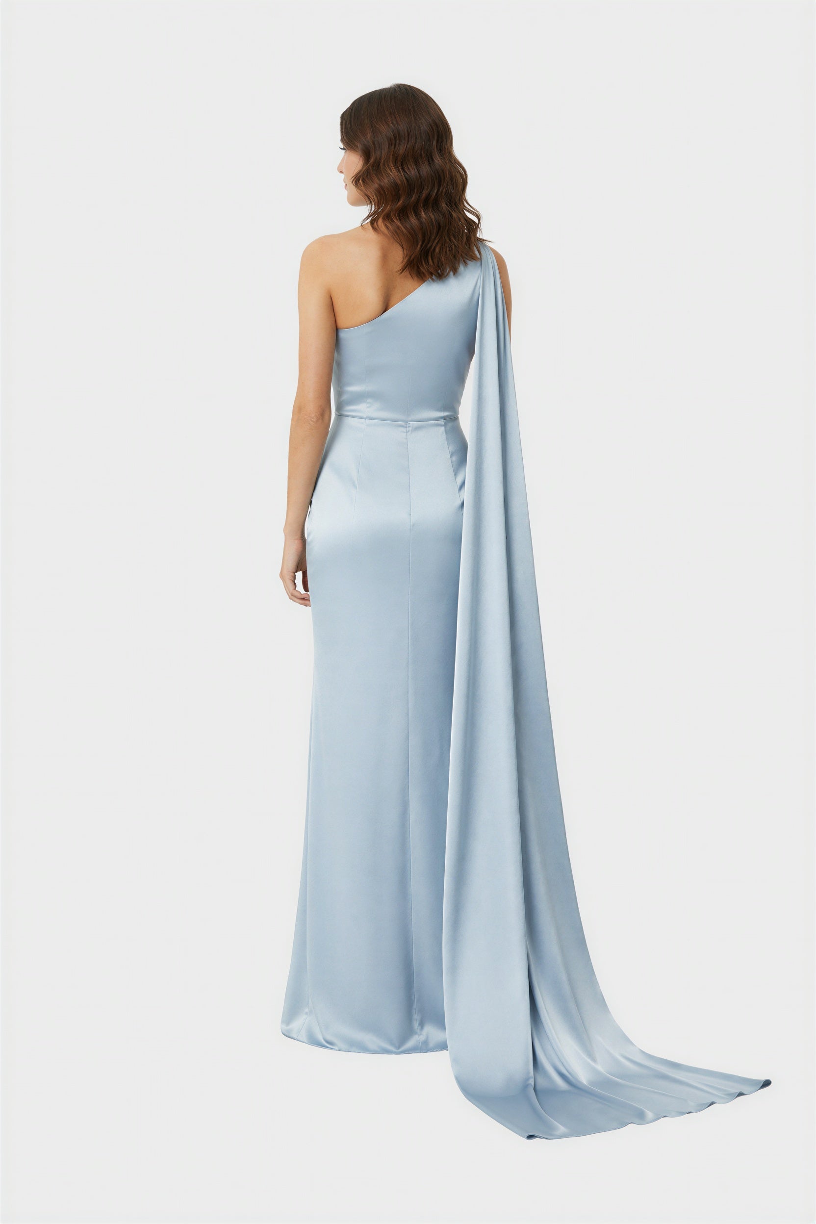 Baby Blue Halter Cape Elegant Bridesmaid Maxi Dress