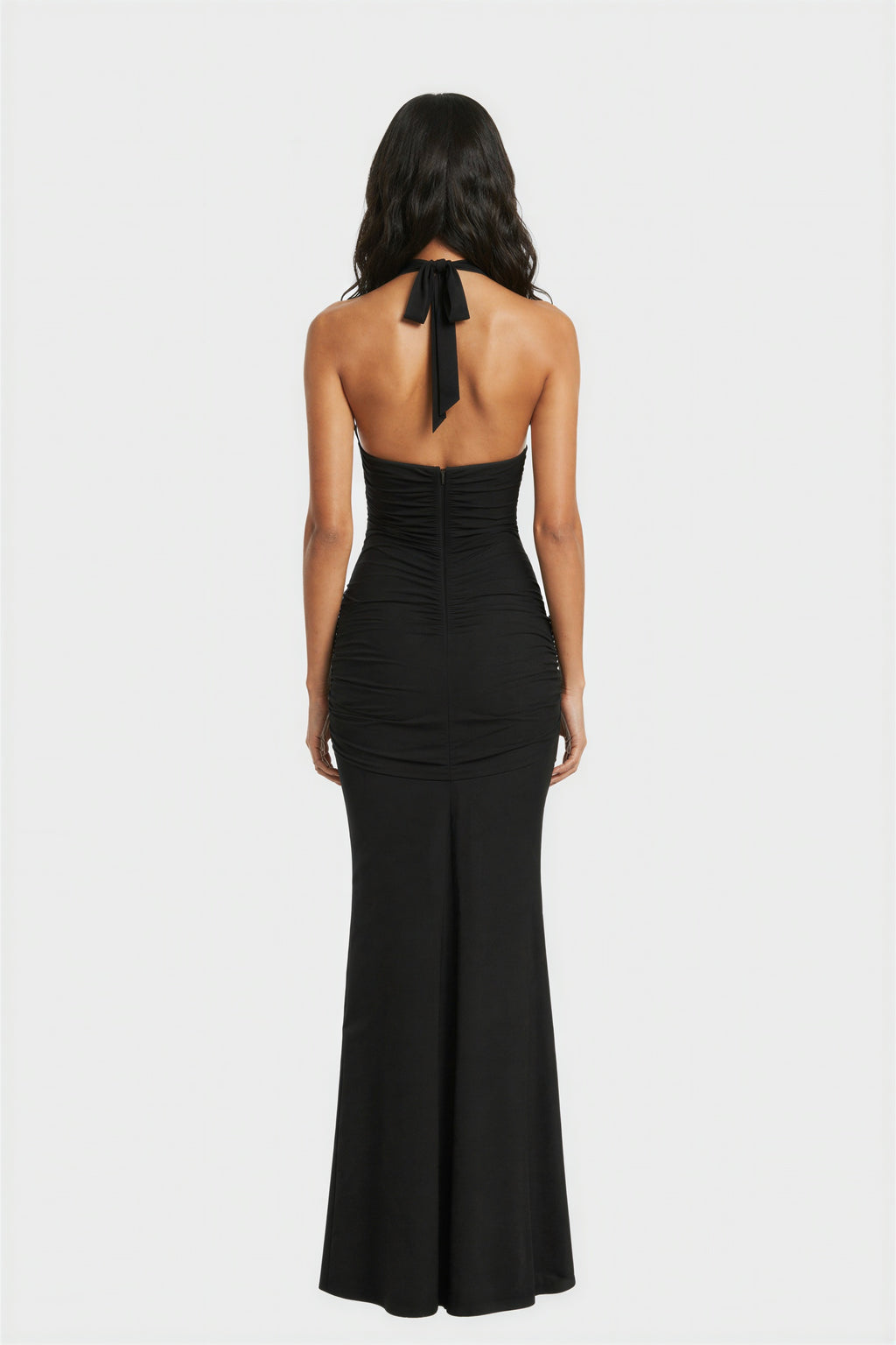 Light Blue Halter Knot Drape Bridesmaid Maxi Dress