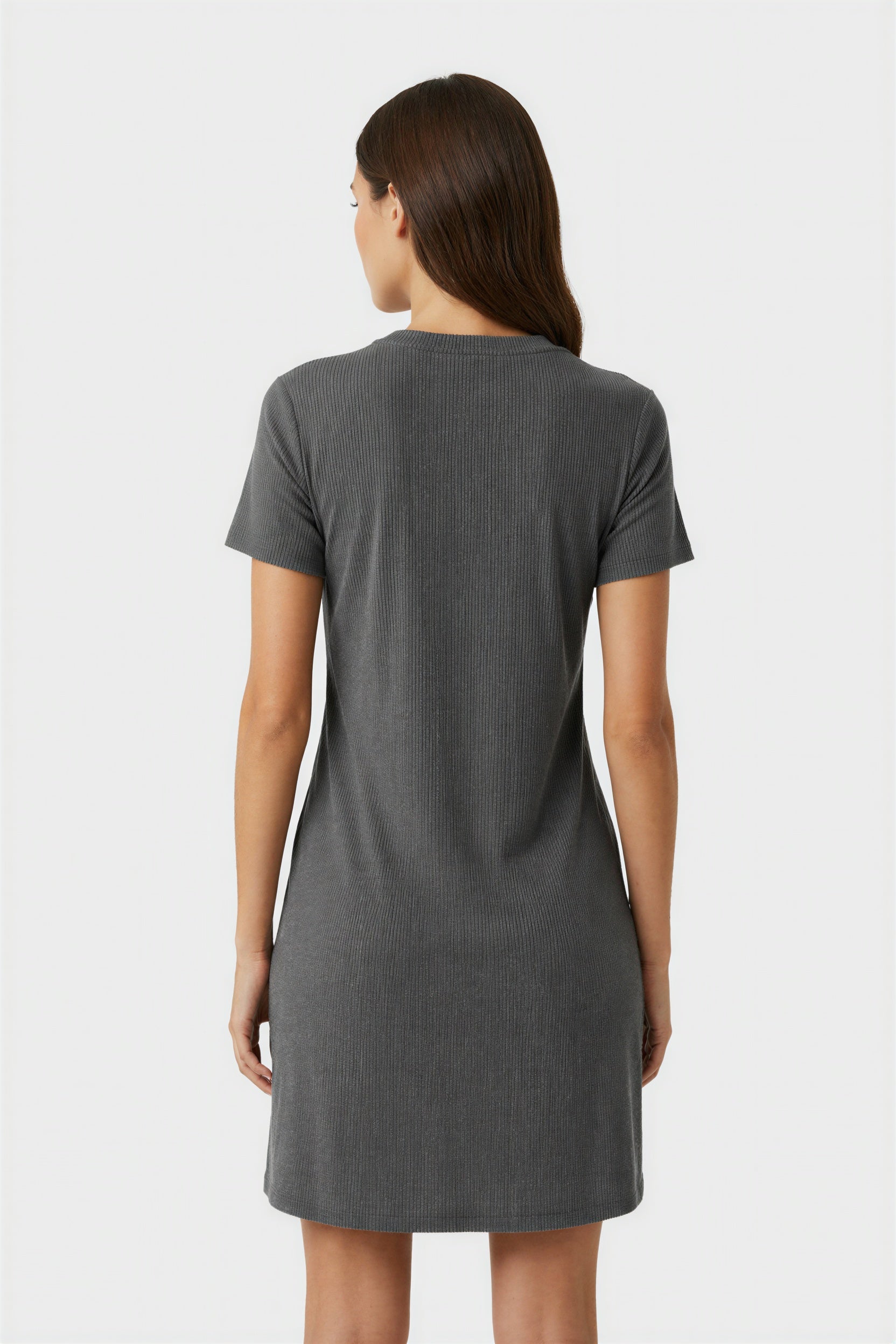 Grey Ribbed Button Front Casual Everyday Mini Dress