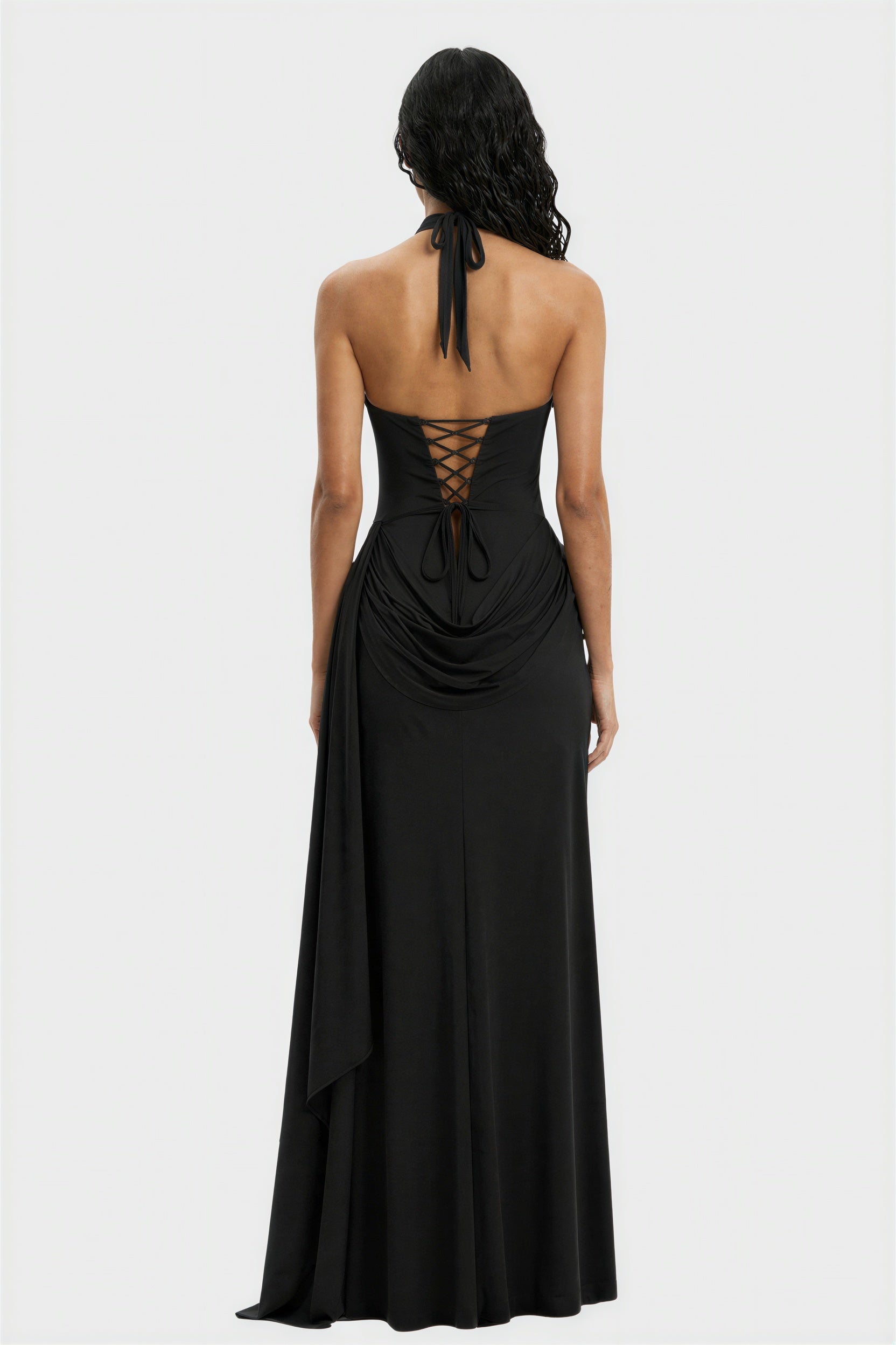 Black Halter Plunge Sexy Party Maxi Dress