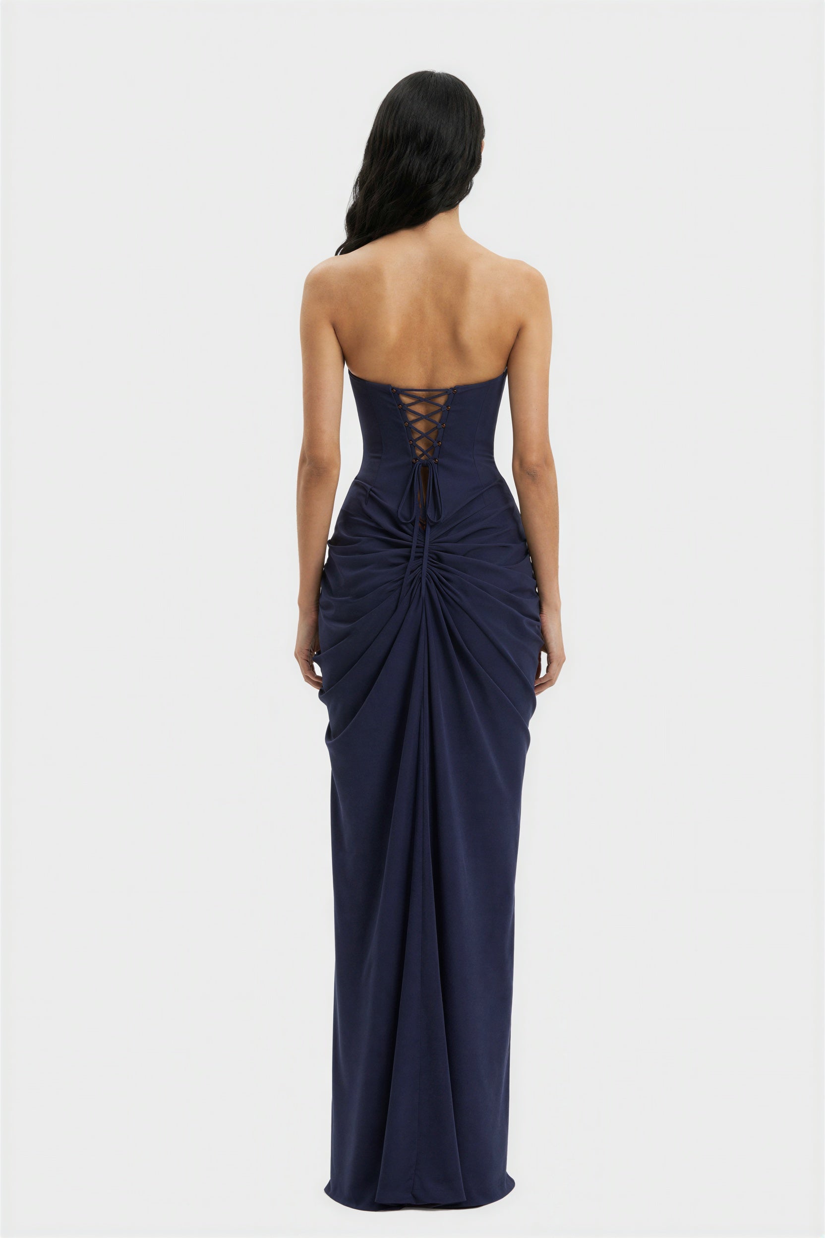 Blue Strapless Draped Elegant Bridesmaid Maxi Dress