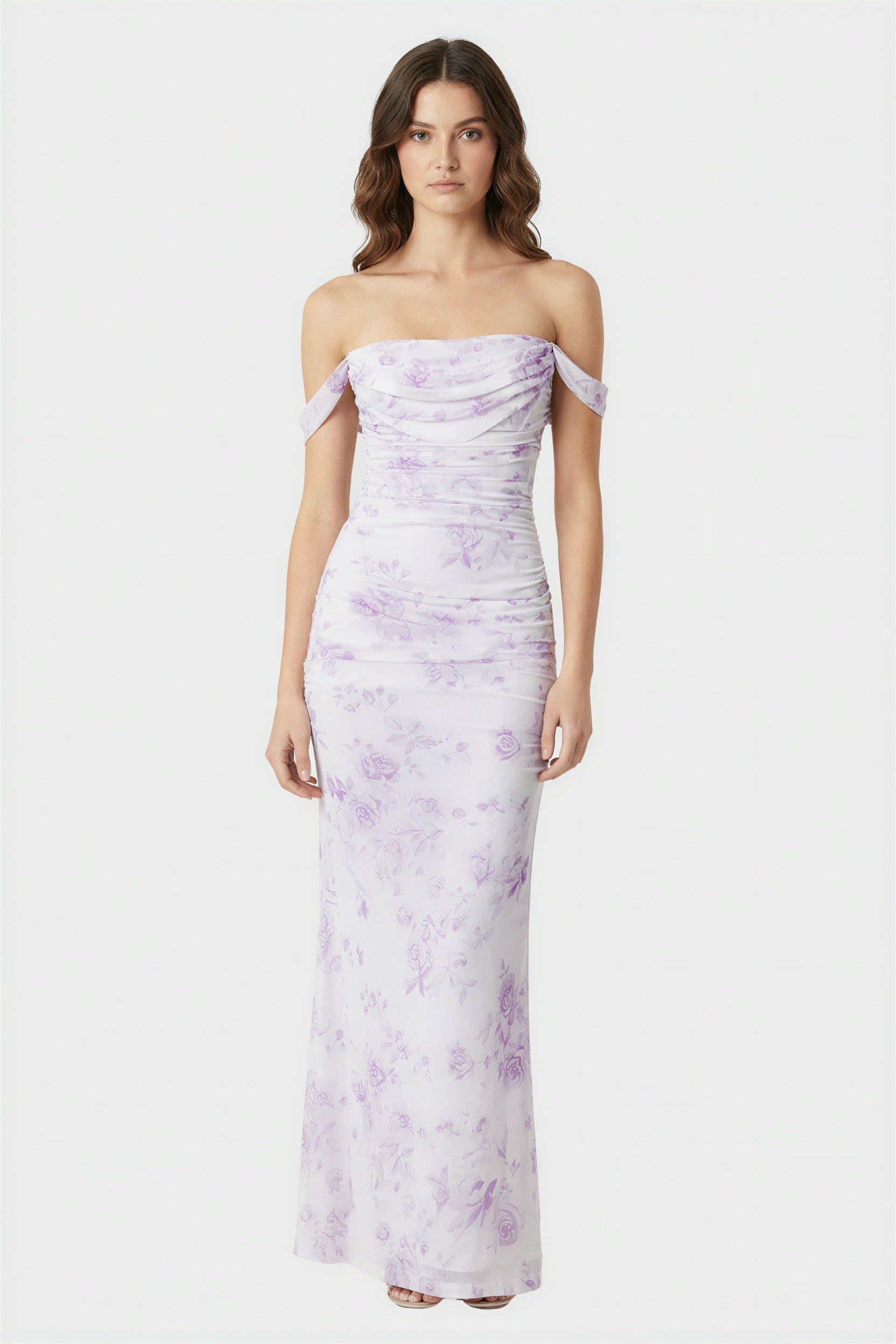 Lilac Floral Off-Shoulder Romantic Midi Dress