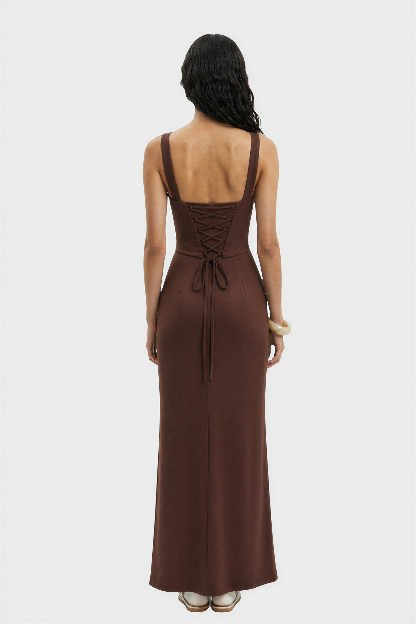 Brown Bow Slip Elegant Cocktail Maxi Dress
