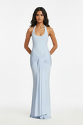 Light Blue Halter Knot Drape Bridesmaid Maxi Dress