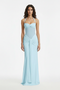 Light Teal Halter Mesh Ruched Elegant Party Maxi Dress