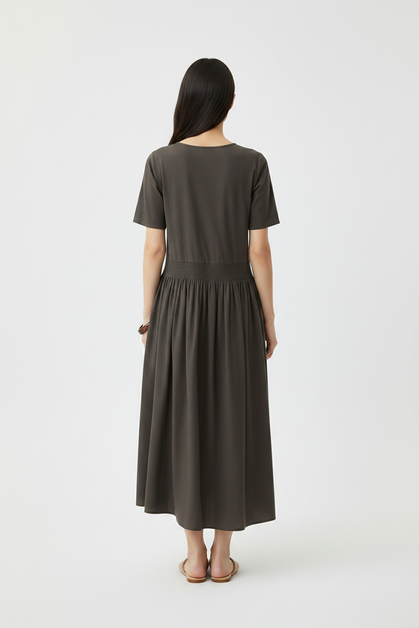 Olive Green Short Sleeve Casual T-Shirt Midi Dress