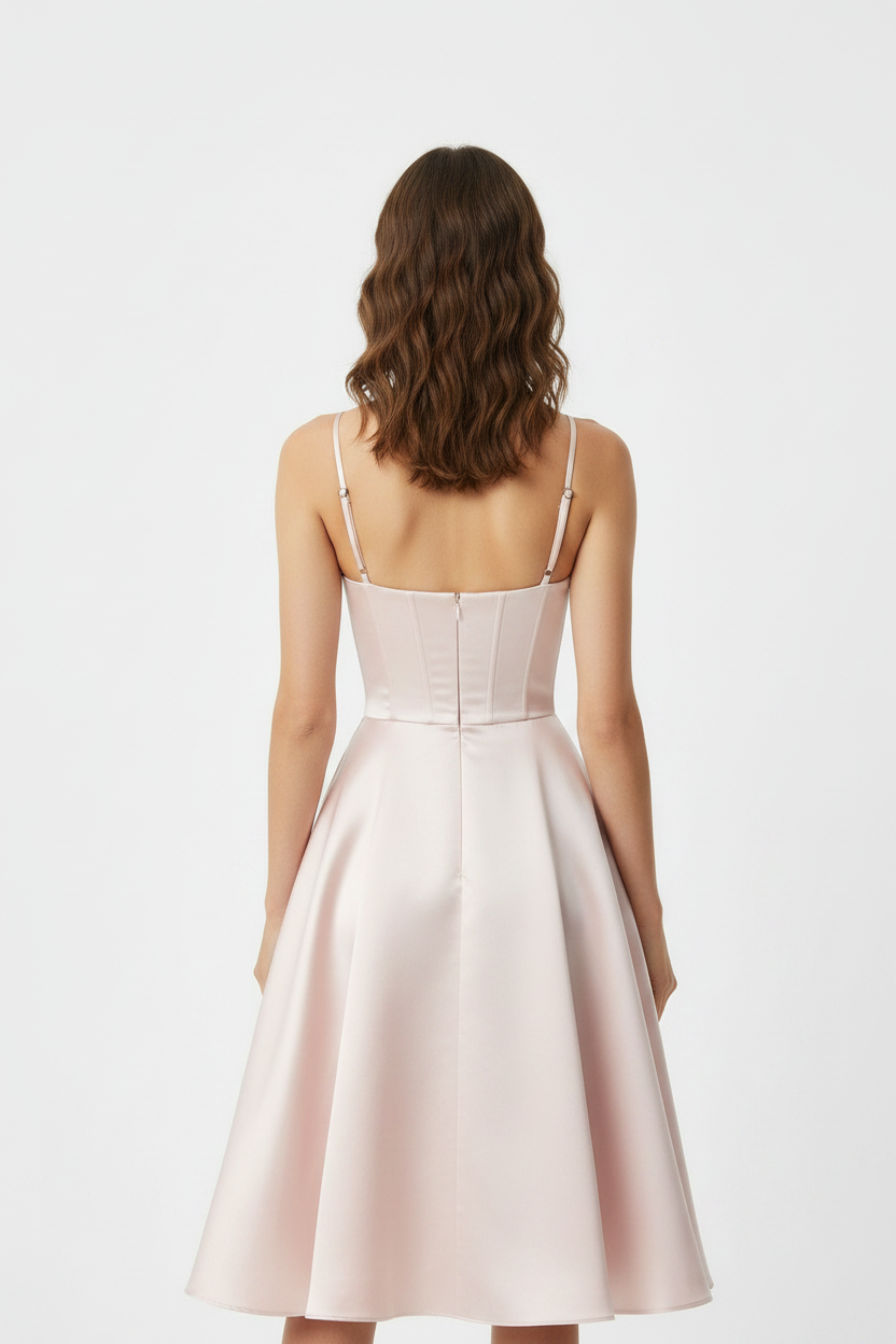 Blue Strapless Bustier Elegant Cocktail Midi Dress
