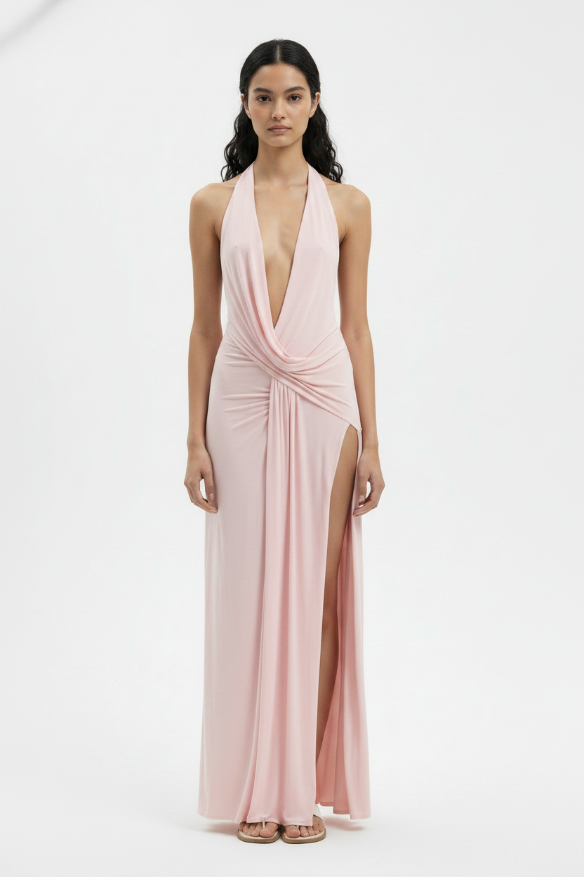 Black Halter Plunge Sexy Party Maxi Dress