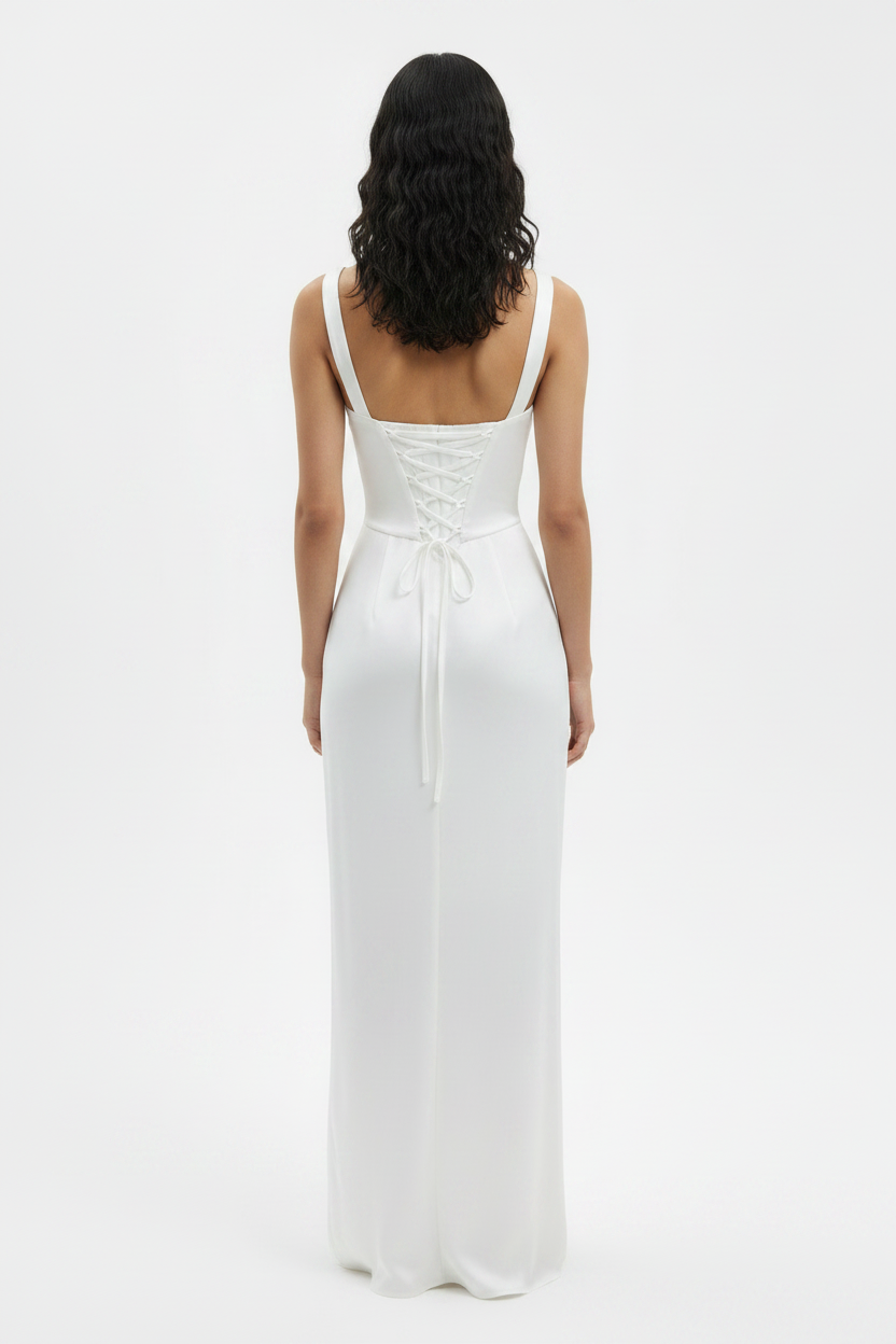 Brown Bow Slip Elegant Cocktail Maxi Dress